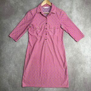 Jude Connally Pink Geometric Link Print 3/4 Sleeve Shirt Dress Womens Small S